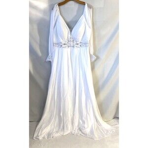 LS Flowy Bridal Dress 18W - White Rustic Chiffon, a-line, lace, sexy